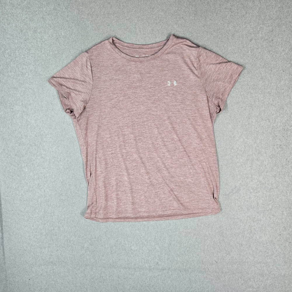 Under Armour Women Shirt 2XL Pink HEATGEAR Activewear Logo Loose Short Sleeve